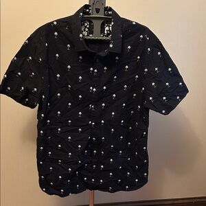 Denim & Flower Black Shirt with White Palm Print